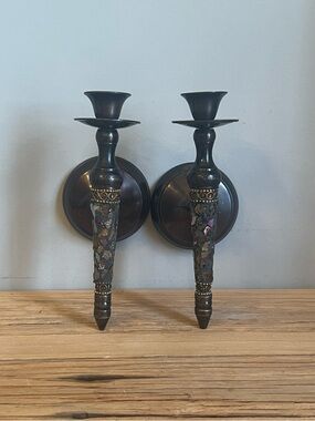 Handcrafted Black and Bronze Mosaic Wall Sconces - Pair
